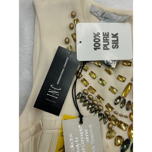 INC Womens Irina Capsule 8 Cream Bejeweled Neckline Sleeveless Dress 100% Silk - Picture 11 of 14